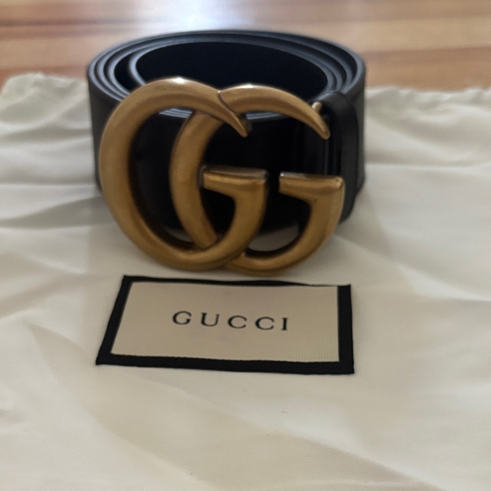 Gucci Black Leather Belt with Gold GG Emblem